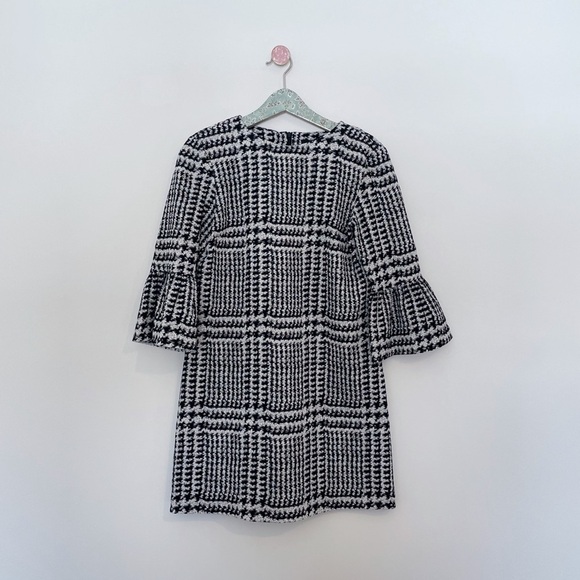 Zara Woman Houndstooth Plaid Bell Sleeve Mini Dress - Picture 1 of 7
